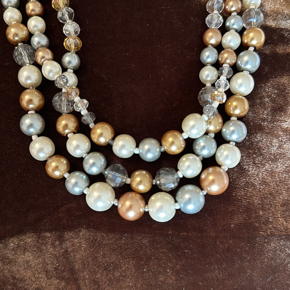 VTG: 90s Multi Strand Cascading Faux Pearl Necklace Chunky Adjustable 17-20.5”🤩 - Picture 6 of 7